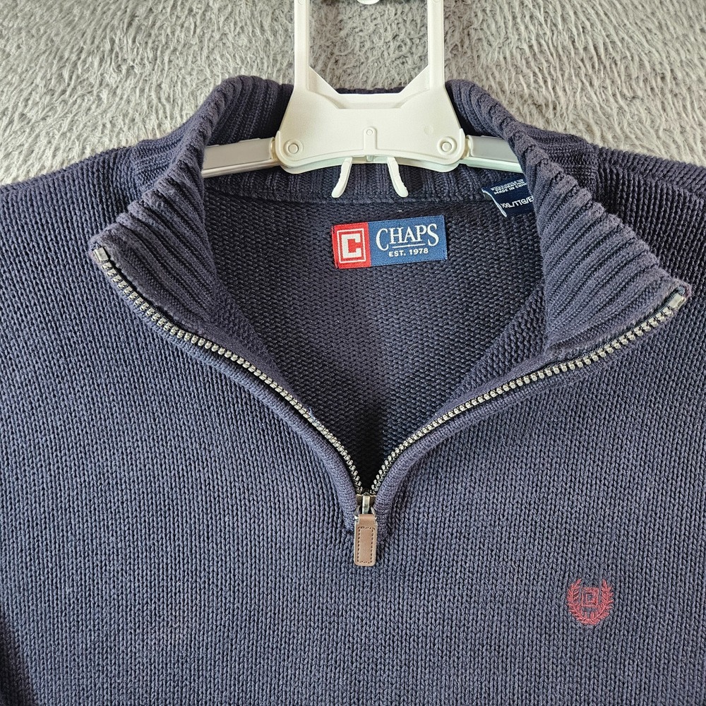 Chaps Sweater Men XXL Chunky Knit‎ Cotton 1/4 Zip Navy Blue - Picture 4 of 13